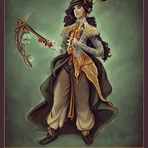 Image similar to A changeling bard. Dungeons and Dragons, Wizards of the Coast, rococo style