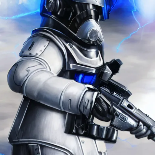 Image similar to close up photograph of a stern faced old man who is a veteran of many futuristic wars with short gray hair and blue eyes. he is wearing a white futuristic suit of heavy combat armor and holding a blaster in one hand and a plaster plazma - proof shield in the other. riding a white armored motorcycle charging into enemy lines while firing plasma bolts. scifi