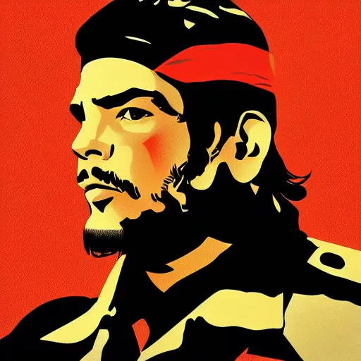 Prompt: che guevara by ilya kuvshinov, illustration, in the style of guerrillero heroico, high quality