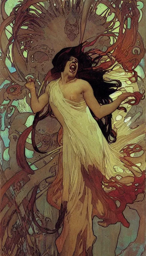 Prompt: rage, by alfons maria mucha