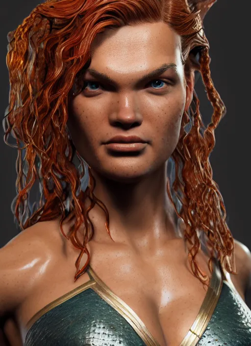 Image similar to female aquaman, au naturel, hyper detailed, digital art, trending in artstation, cinematic lighting, studio quality, smooth render, unreal engine 5 rendered, octane rendered