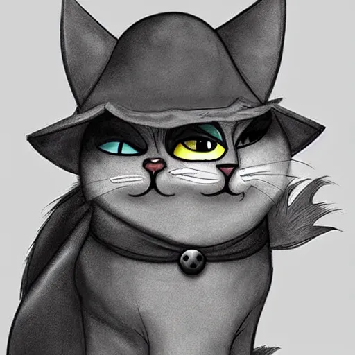 Image similar to anthropomorphic grey persian cat with evil eyes wearing a pirate hat, fantasy, trending on artstation