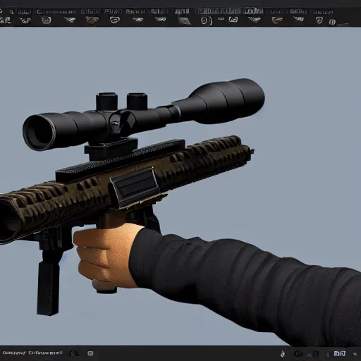 Image similar to a 3 d printed barrett 5 0 cal sniper rifle, hd, hyper realistic, rendered in unreal engine 5 at mex resolution.