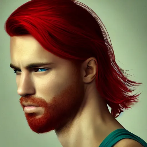 Image similar to professional digital art of a healthy man with red hair and green eyes, popular, famous, attractive, high quality, highly detailed, hd, 4 k, 8 k,