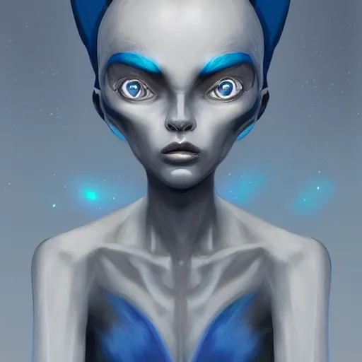 Image similar to antrophomorphic blue alien girl, intricate, highly detailed, digital painting, artstation, oppressive lighting, fashion concept art, sharp focus, illustration