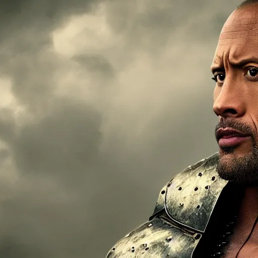 Image similar to Dwayne Johnson as a knight fully in armor 4k quality