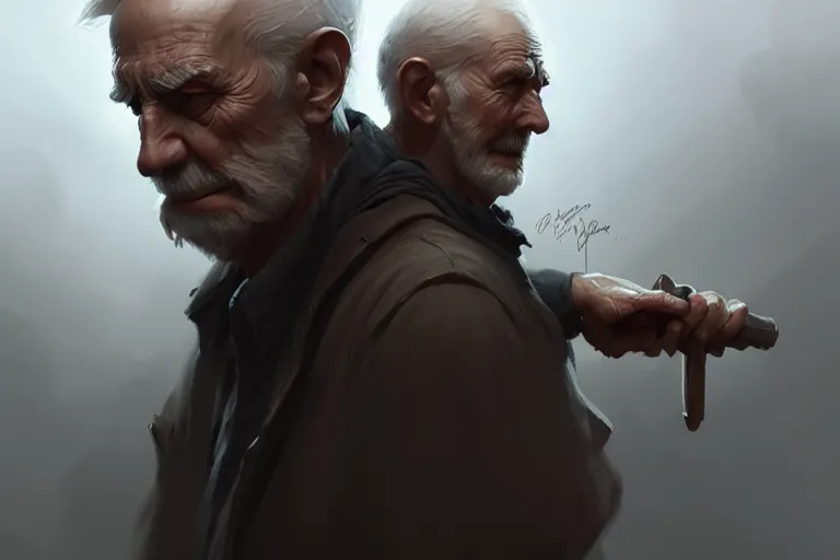 Image similar to a boy and an old man, cinematic, highly detailed, digital painting, artstation, concept art, matte, sharp focus, illustration, art by artgerm and greg rutkowski