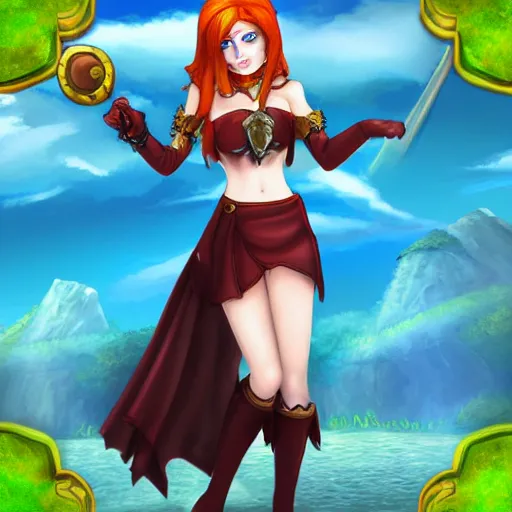 Prompt: natalie from epic battle fantasy, redhead, cartoony, priestess