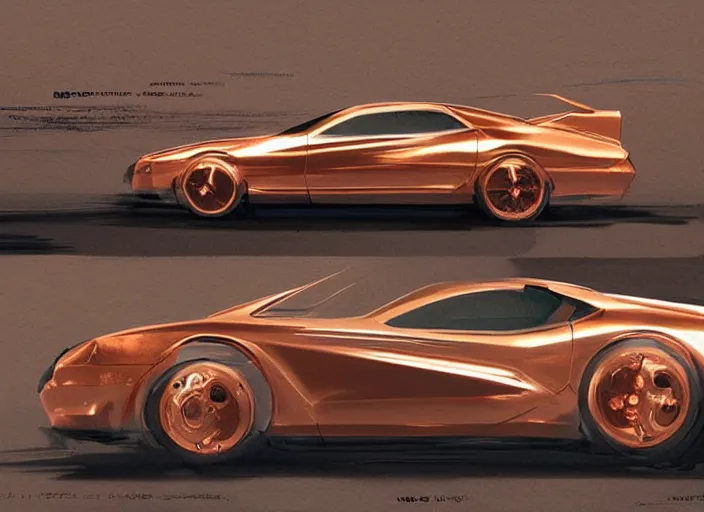 Prompt: copper color paint car designed by dmc and gmc, concept art style by john berky and liam wong and michael whelan.