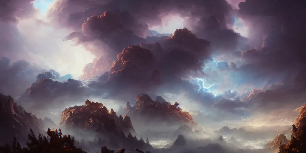 Prompt: photo of 8k ultra realistic mount Olympus, swirling clouds and dramatic lighting, lightning, full of colour, cinematic lighting, battered, trending on artstation, 4k, hyperrealistic, focused, extreme details,unreal engine 5, cinematic, masterpiece, art by Peter Mohrbacher