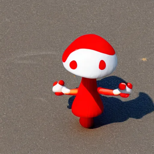 Prompt: an anthropomorphic mushroom with arms and legs walking on the sidewalk, realistic lighting, detailed
