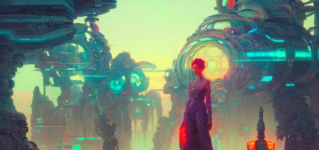 Image similar to a cybernetic temple, vaporwave aesthetic, colorful, psychedelic, digital painting, artstation, concept art, smooth, sharp focus, illustration, art by artgerm and greg rutkowski and alphonse mucha