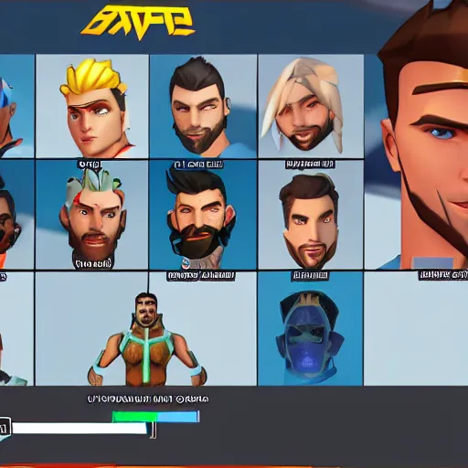 Image similar to Screenshot of Gigachad as an Overwatch hero, character selection screen