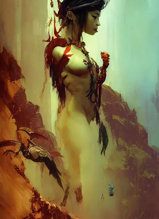 Image similar to amazon queen, intricate, elegant, highly detailed, vivid colors, john park, frazetta, sparth, ruan jia, jeffrey catherine jones