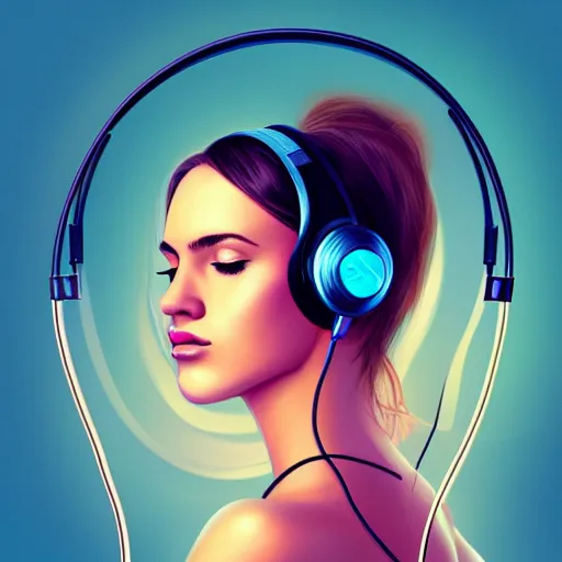 Image similar to an illustration of a beautiful woman listening to music with headphones by Alex Flores, highly detailed, digital art, trending on artstation