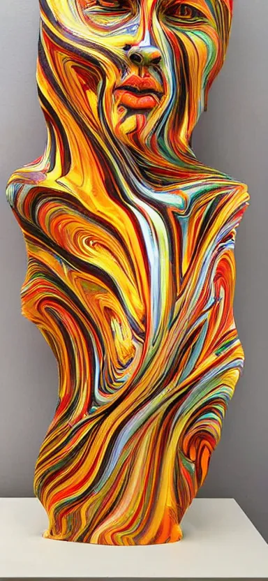 Image similar to epic, abstract sculpture of beautiful female face and swirling marbling liquifying acrylic painting, clouds, golden hour, beautiful light, 3 d sculpture of carving marble