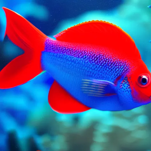 Prompt: render of a cute tropical fish in an aquarium on a dark blue background, digital art