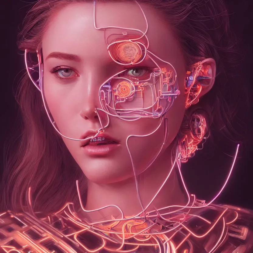 Image similar to a highly detailed long shot photo of very intricate female face portrait, futurism, rococo cyber neon lighting, detailed futuristic fibonacci jewelry, profile posing, hyper photorealistic, crispy quality, digital photography, trending in pinterest, cinematic, 4 k ultra hd, art by pascal blanche, art by greg rutkowski, art by artgerm,