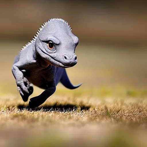 Prompt: award winning photo by saul leiter of a tiny gray dinosaur running very fast in the savannah, motion blur, tiny gaussian blur, insanely detailed, insanely intricate, depth of field, low contrast, summer, wide aperture, action photography