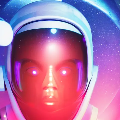 Image similar to synthwave astronaut face with neon eyes detailed face, sharp focus, synthwave art, aesthetic, octane render, raw, cinematic