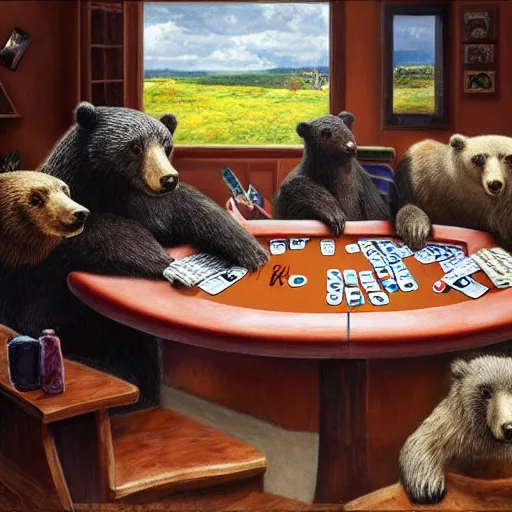 Prompt: bears playing poker, hyperrealism