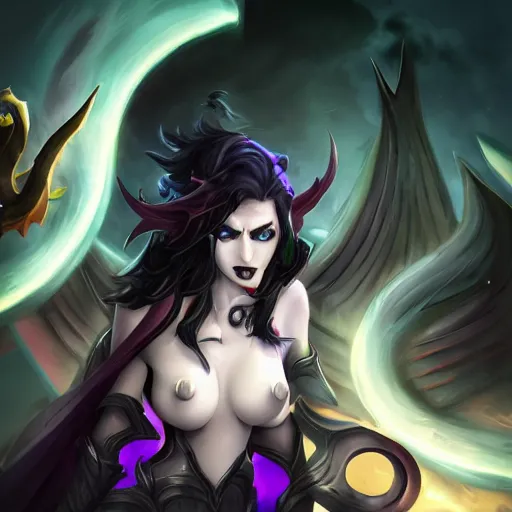 Prompt: morgana league of legends, horrifying, angry, evil