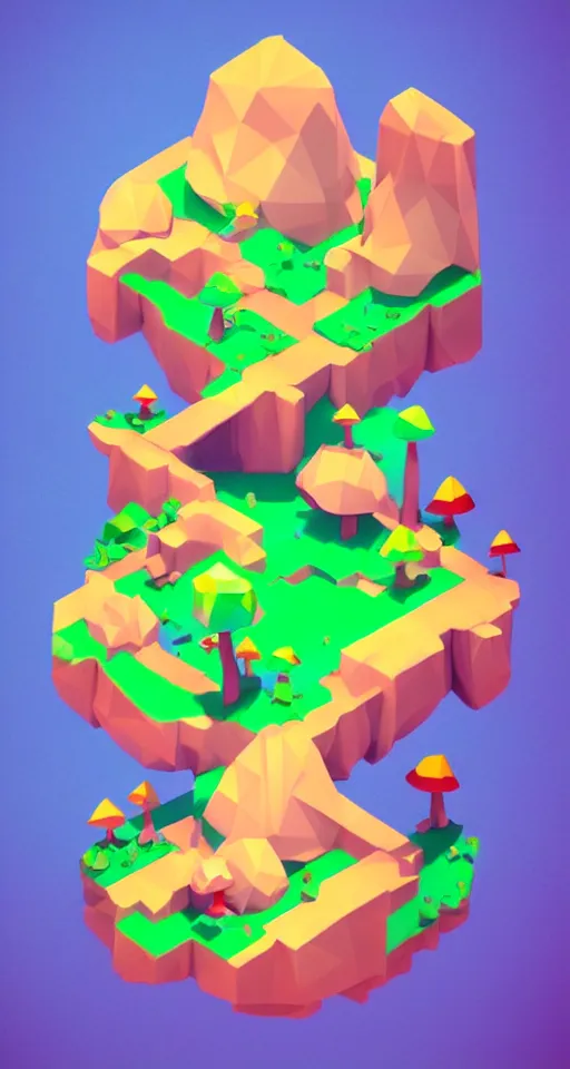 Image similar to a cute little low poly isometric mushroom island, trending on artstation, 3d render, monument valley, fez video game,