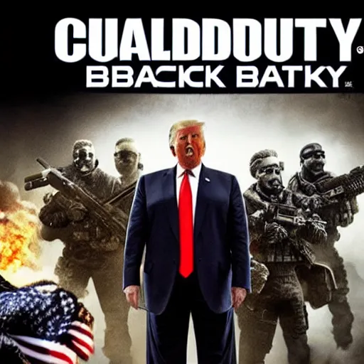 Image similar to Donald Trump on the call of duty black ops 2 cover art