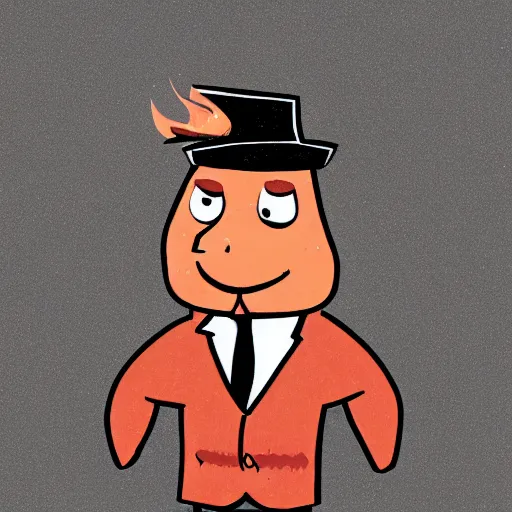 Image similar to cartoon concept art of a stoner slice of bacon wearing a black suit with a red tie