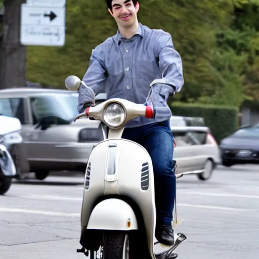 Prompt: Nathan fielder riding an Vespa