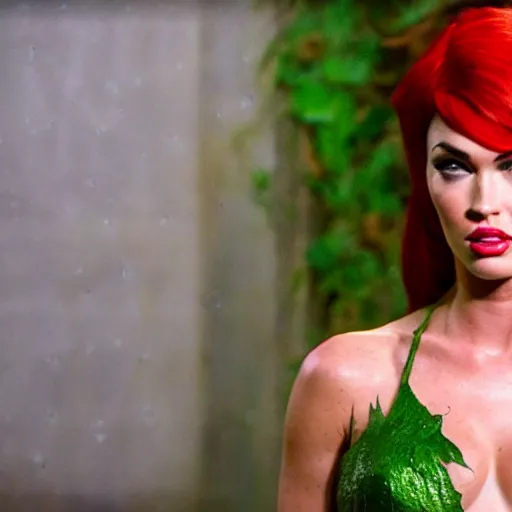 Image similar to stunning awe inspiring megan fox as poison ivy, movie still 8 k hdr atmospheric lighting