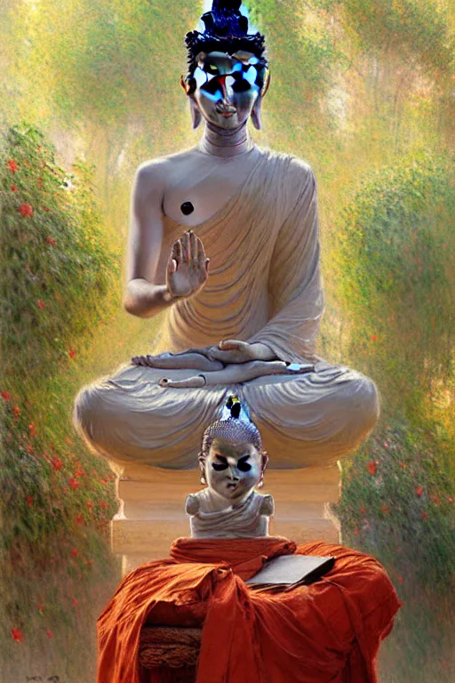 Prompt: buddhism, impressionnisme, painting by greg rutkowski, artgerm, claude monet