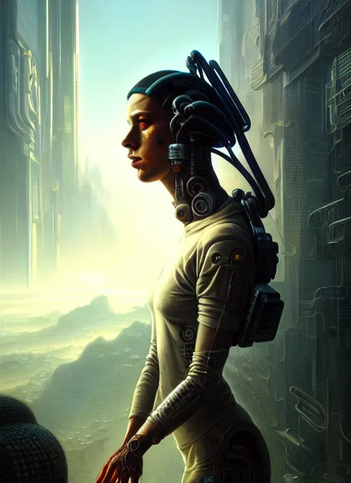 Image similar to portrait shot of cyberpunk teenager in a scenic dystopian environment, intricate, elegant, highly detailed, centered, digital painting, artstation, concept art, smooth, sharp focus, illustration, artgerm, tomasz alen kopera, peter mohrbacher, donato giancola, joseph christian leyendecker, wlop, boris vallejo