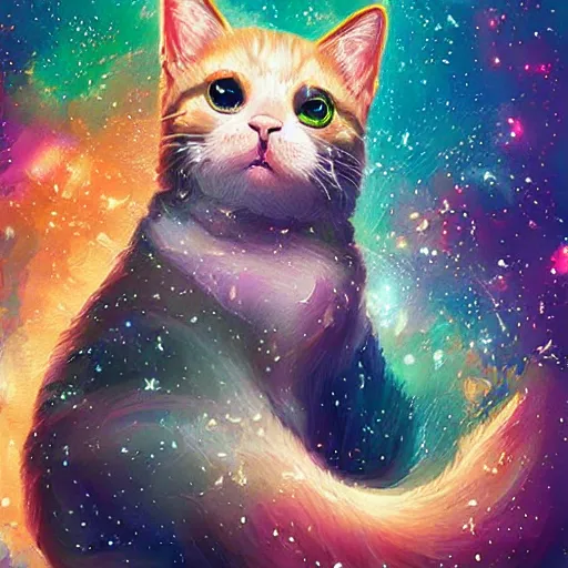 Image similar to mosaic portrait of a beautiful cute cat falling into the stars by Ross Tran, 4k, intricate details