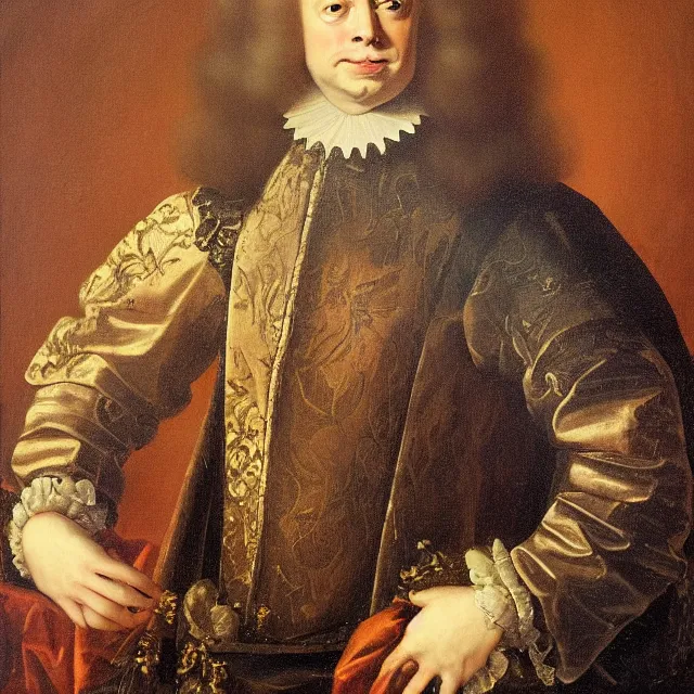 Prompt: baroque dutch portrait painting from 1 6 7 0 of elon musk