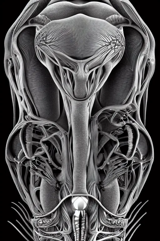 Prompt: anatomically accurate diagram of alien animal, intricate parts, fine details, hyper realistic, by seichen, surreal