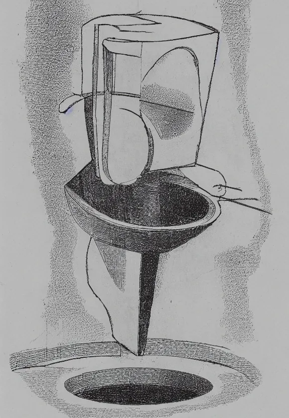 Image similar to a concept drawing of an upside down surrealist white urinal sculpture by marcel duchamp, dada, conceptual art