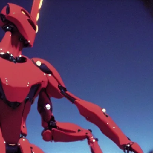 Image similar to movie still of a cyborg evangelion, cinematic composition, cinematic light, warm lighting criterion collection, by edgar wright