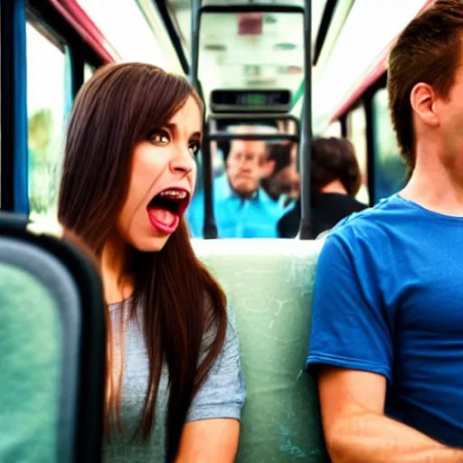 Image similar to two jerks yelling at each other on the bus bothering everyone else, realistic sad truth.