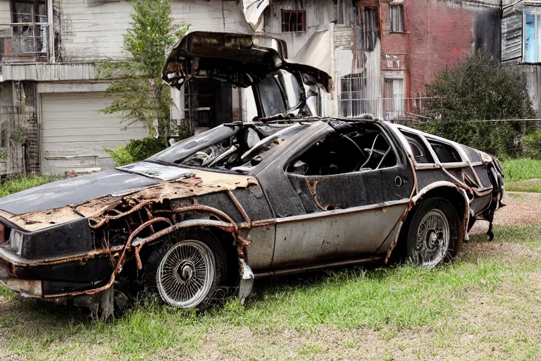 Image similar to rusty, decayed, damaged 1 9 2 2 delorean