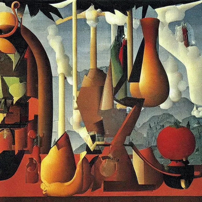 Prompt: obituary for an alchemist. painting by uccello paolo, rene magritte