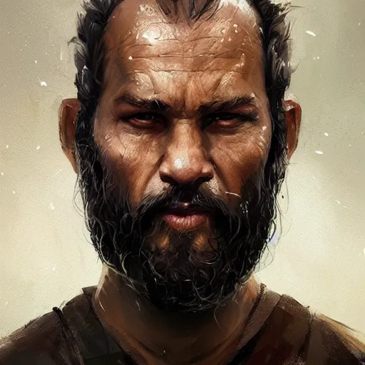 Image similar to portrait of a man by greg rutkowski, samoan features, short black hair, receding hairline, epic beard, tall and strong, father figure vibes, star wars expanded universe, she is about 7 0 years old, wearing tactical gear, digital painting, artstation, concept art, smooth, sharp foccus ilustration, artstation hq