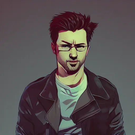 Prompt: David Fincher as Tyler Durden, ambient lighting, 4k, anime key visual, lois van baarle, ilya kuvshinov, rossdraws, artstation