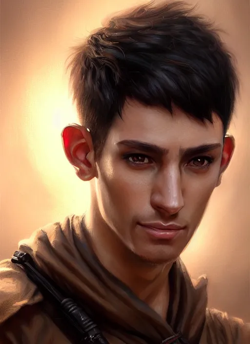 Image similar to a _ fantasy _ style _ portrait _ painting _ of light brown argentinian male short black hair defined chiseled facial features face big ears, rpg dnd oil _ painting _ unreal _ 5 _ daz. _ rpg _ portrait _ extremely _ detailed _ artgerm _ greg _ rutkowski _ greg