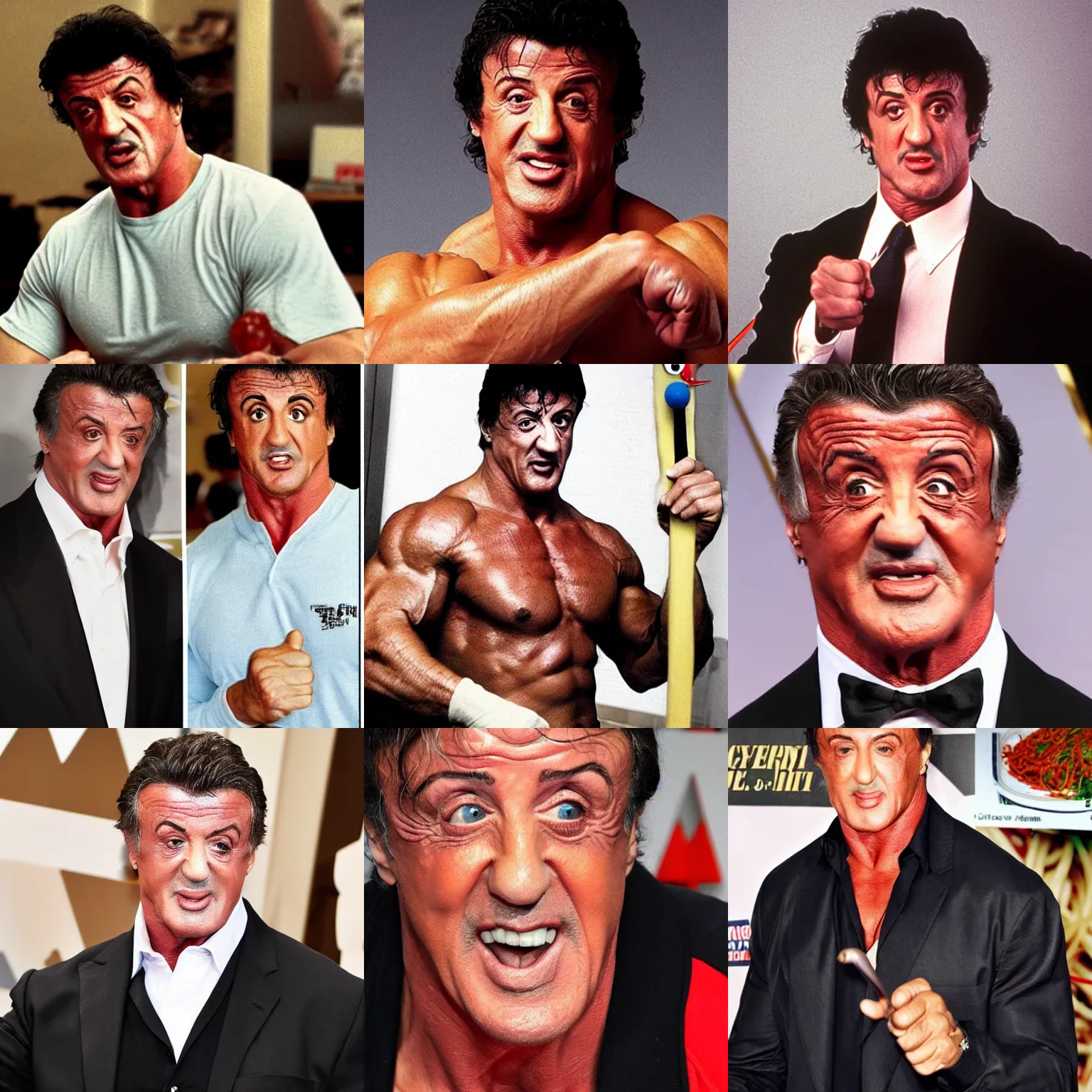 Prompt: sylvester stallone is spaghetti