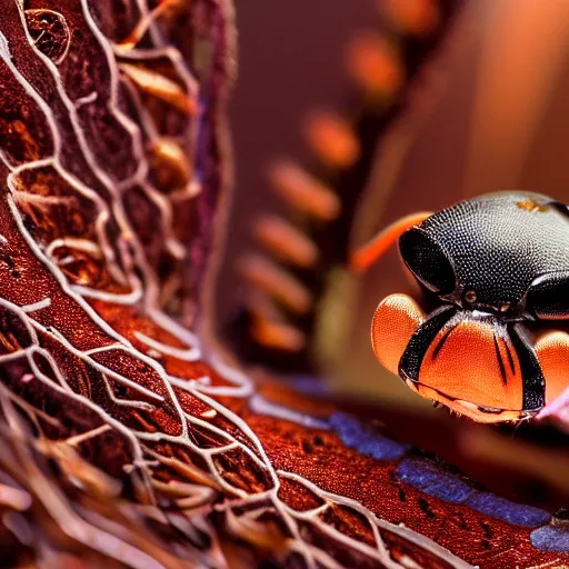 Prompt: macro photograph of an alien ant, alien biology, 8K UHD