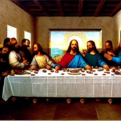 Prompt: Joe biden at the last supper, hyper realism, detailed, by leonardo da vinci,