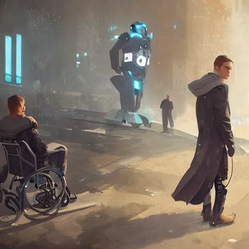 Image similar to connor from detroit become human been disabled my couple of other robot by greg rutkowski