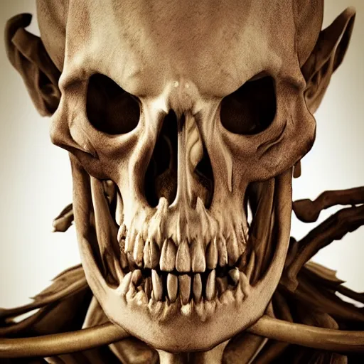 Prompt: photorealistic still portrait photograph of real - life ainz looking at the camera, overlord, depth of field, soft focus, highly detailed, intricate, realistic, national geographic cover, textured detailed skeleton, professional archeological photograph