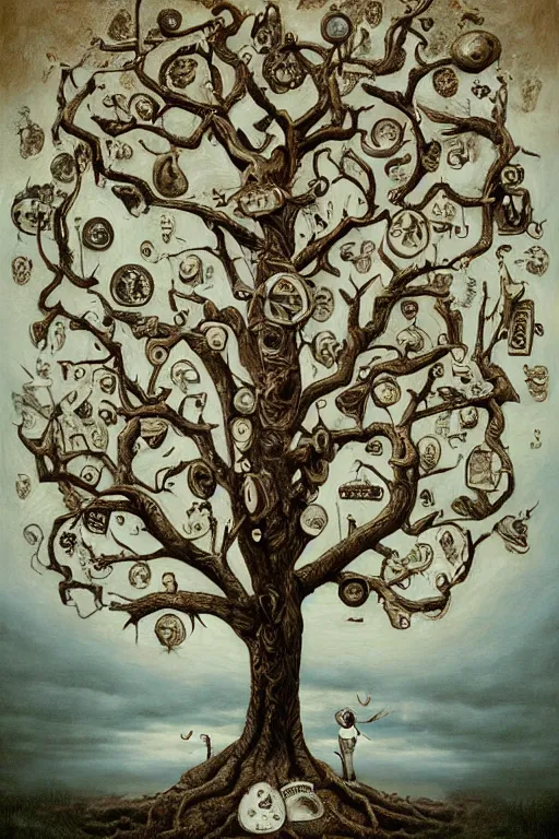 Image similar to the tree of life is dying, an ultrafine detailed painting by mark ryden, trending on deviantart, pop surrealism, whimsical, lowbrow, grotesque